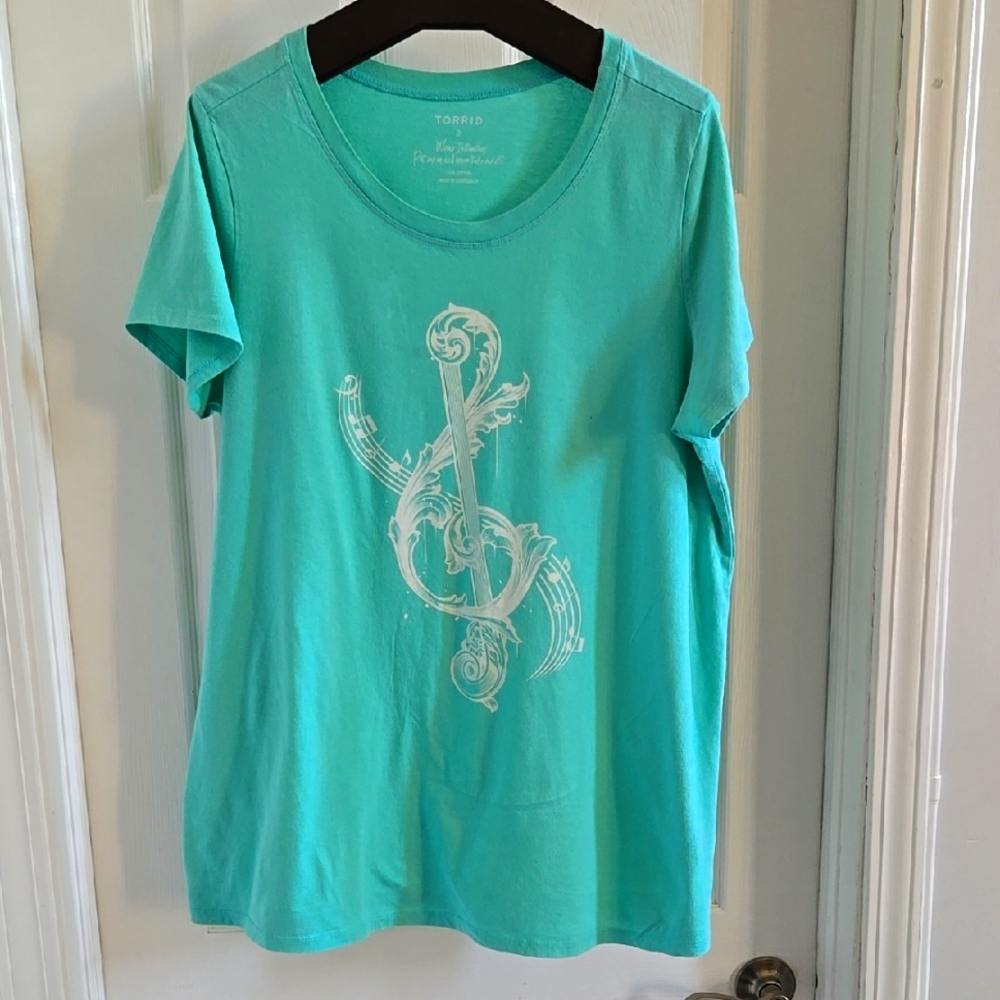Torrid Teal Treble Clef Top Size 2X